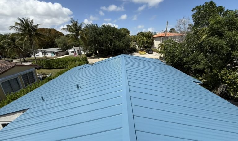 Standing seam metal roof installation on residential home in Palm Beach County